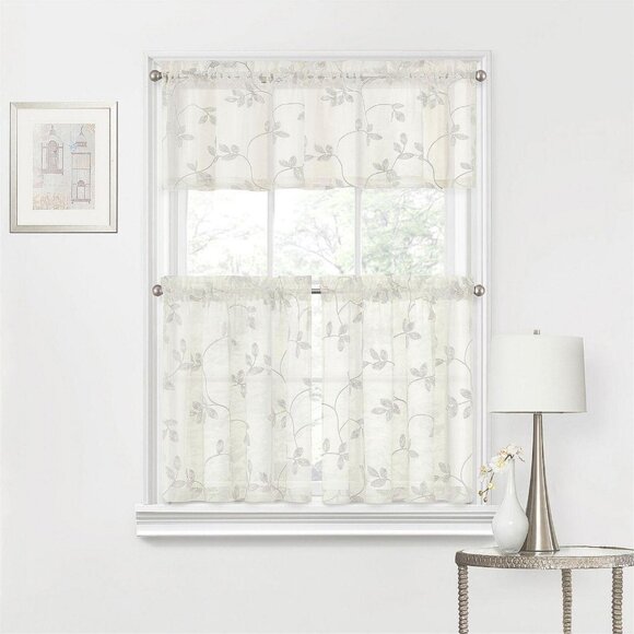 NEW Regal Home Embroidered Rod Pocket Tailored Valance Ivory Off White 50" x 15" - Picture 2 of 9